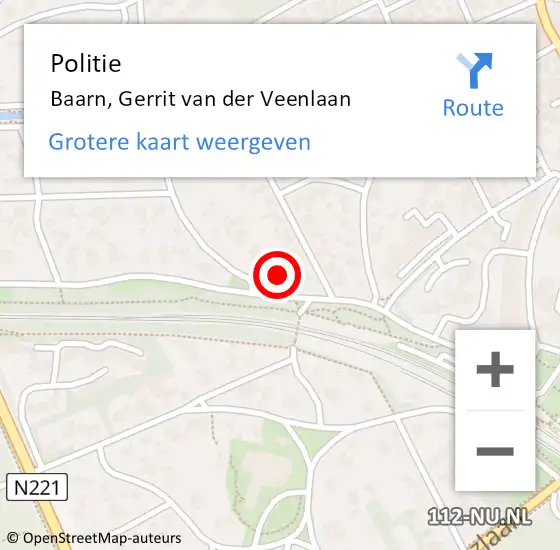 Locatie op kaart van de 112 melding: Politie Baarn, Gerrit van der Veenlaan op 8 juni 2022 21:26