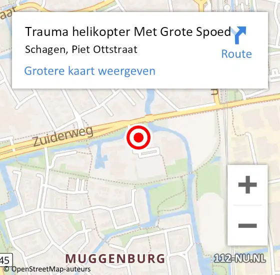 Locatie op kaart van de 112 melding: Trauma helikopter Met Grote Spoed Naar Schagen, Piet Ottstraat op 8 juni 2022 21:27