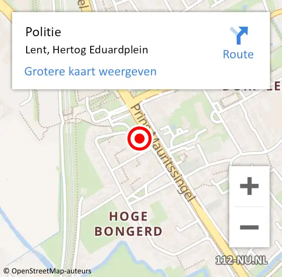 Locatie op kaart van de 112 melding: Politie Lent, Hertog Eduardplein op 8 juni 2022 21:33