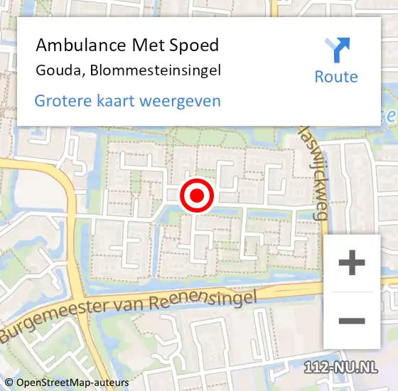 Locatie op kaart van de 112 melding: Ambulance Met Spoed Naar Gouda, Blommesteinsingel op 8 juni 2022 21:36