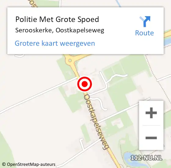 Locatie op kaart van de 112 melding: Politie Met Grote Spoed Naar Serooskerke, Oostkapelseweg op 8 juni 2022 21:39