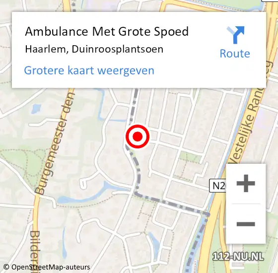 Locatie op kaart van de 112 melding: Ambulance Met Grote Spoed Naar Haarlem, Duinroosplantsoen op 8 juni 2022 22:12