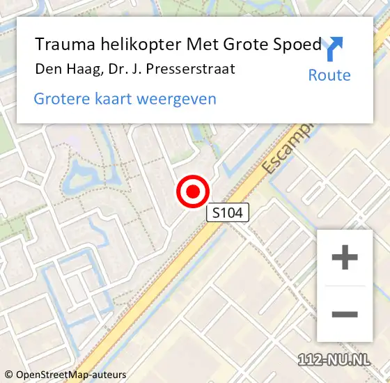 Locatie op kaart van de 112 melding: Trauma helikopter Met Grote Spoed Naar Den Haag, Dr. J. Presserstraat op 8 juni 2022 22:19