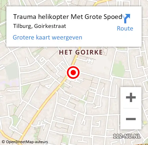 Locatie op kaart van de 112 melding: Trauma helikopter Met Grote Spoed Naar Tilburg, Goirkestraat op 8 juni 2022 23:08