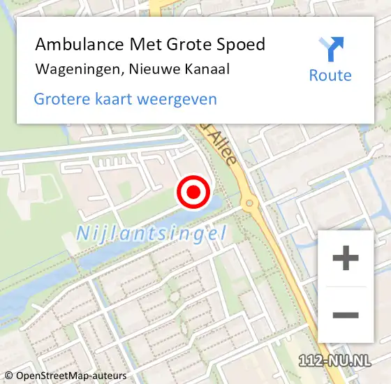 Locatie op kaart van de 112 melding: Ambulance Met Grote Spoed Naar Wageningen, Nieuwe Kanaal op 9 juni 2022 00:06