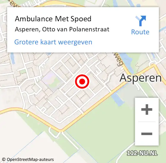 Locatie op kaart van de 112 melding: Ambulance Met Spoed Naar Asperen, Otto van Polanenstraat op 9 juni 2022 02:13