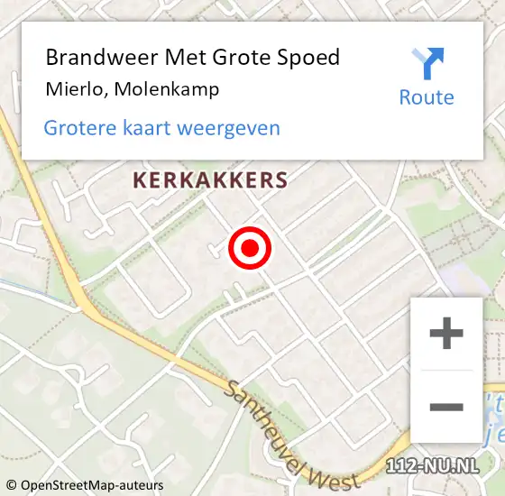 Locatie op kaart van de 112 melding: Brandweer Met Grote Spoed Naar Mierlo, Molenkamp op 9 juni 2022 02:16