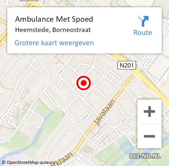 Locatie op kaart van de 112 melding: Ambulance Met Spoed Naar Heemstede, Borneostraat op 9 juni 2022 02:53