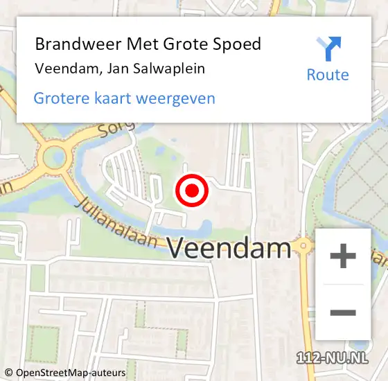 Locatie op kaart van de 112 melding: Brandweer Met Grote Spoed Naar Veendam, Jan Salwaplein op 9 juni 2022 03:13