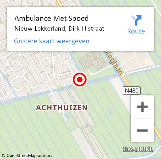 Locatie op kaart van de 112 melding: Ambulance Met Spoed Naar Nieuw-Lekkerland, Dirk III straat op 9 juni 2022 04:14