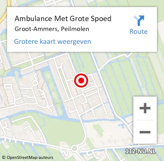 Locatie op kaart van de 112 melding: Ambulance Met Grote Spoed Naar Groot-Ammers, Peilmolen op 9 juni 2022 04:27