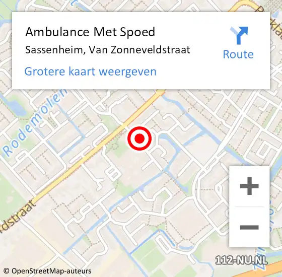 Locatie op kaart van de 112 melding: Ambulance Met Spoed Naar Sassenheim, Van Zonneveldstraat op 9 juni 2022 04:33