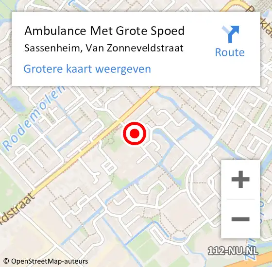 Locatie op kaart van de 112 melding: Ambulance Met Grote Spoed Naar Sassenheim, Van Zonneveldstraat op 9 juni 2022 04:34