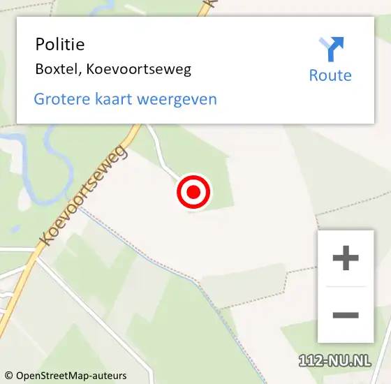 Locatie op kaart van de 112 melding: Politie Boxtel, Koevoortseweg op 9 juni 2022 05:47