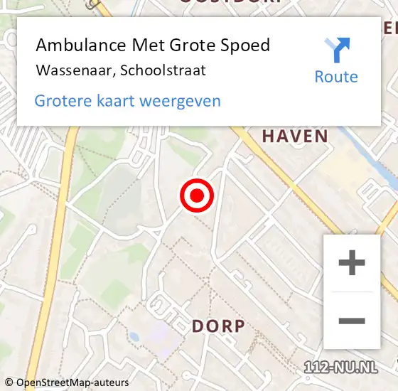 Locatie op kaart van de 112 melding: Ambulance Met Grote Spoed Naar Wassenaar, Schoolstraat op 9 juni 2022 06:02