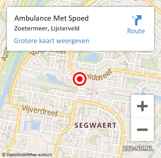 Locatie op kaart van de 112 melding: Ambulance Met Spoed Naar Zoetermeer, Lijsterveld op 9 juni 2022 06:17