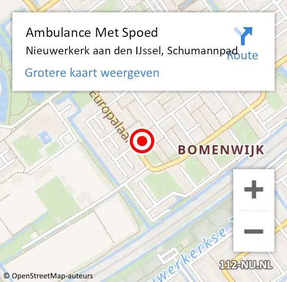 Locatie op kaart van de 112 melding: Ambulance Met Spoed Naar Nieuwerkerk aan den IJssel, Schumannpad op 9 juni 2022 06:22