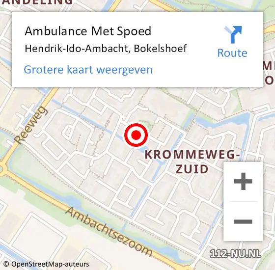 Locatie op kaart van de 112 melding: Ambulance Met Spoed Naar Hendrik-Ido-Ambacht, Bokelshoef op 9 juni 2022 06:26