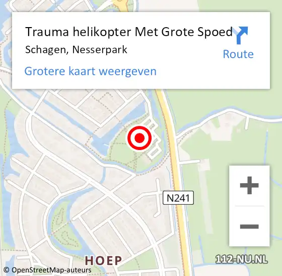 Locatie op kaart van de 112 melding: Trauma helikopter Met Grote Spoed Naar Schagen, Nesserpark op 9 juni 2022 07:11