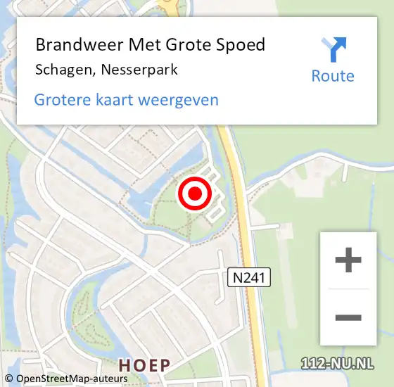 Locatie op kaart van de 112 melding: Brandweer Met Grote Spoed Naar Schagen, Nesserpark op 9 juni 2022 07:18