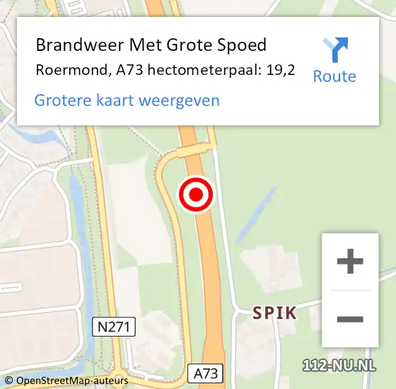 Locatie op kaart van de 112 melding: Brandweer Met Grote Spoed Naar Roermond, A73 hectometerpaal: 19,2 op 9 juni 2022 07:43