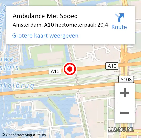 Locatie op kaart van de 112 melding: Ambulance Met Spoed Naar Amsterdam, A10 hectometerpaal: 20,4 op 9 juni 2022 08:15