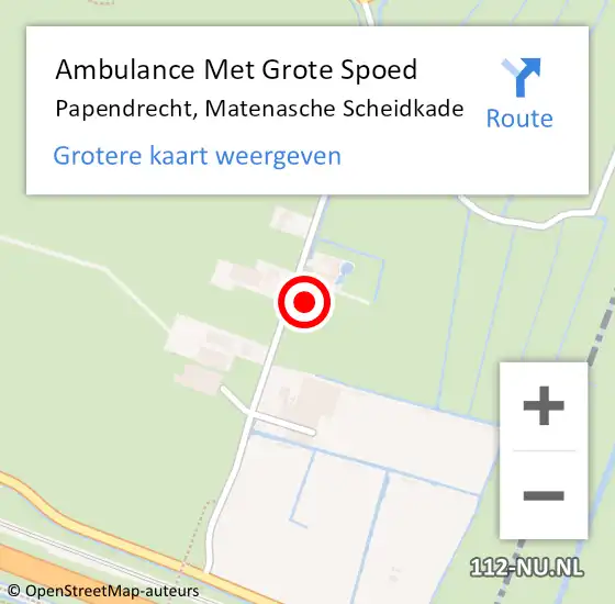 Locatie op kaart van de 112 melding: Ambulance Met Grote Spoed Naar Papendrecht, Matenasche Scheidkade op 9 juni 2022 08:21