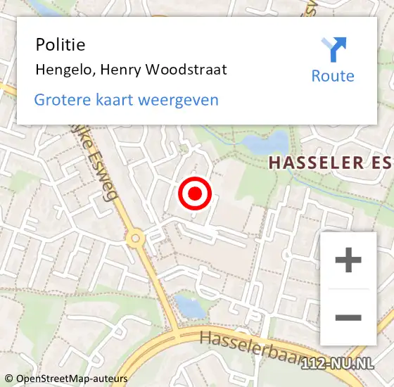 Locatie op kaart van de 112 melding: Politie Hengelo, Henry Woodstraat op 9 juni 2022 08:25