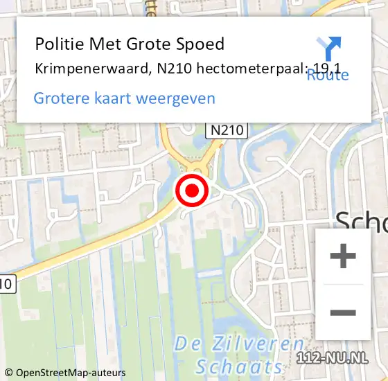 Locatie op kaart van de 112 melding: Politie Met Grote Spoed Naar Krimpenerwaard, N210 hectometerpaal: 19,1 op 9 juni 2022 08:40