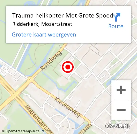 Locatie op kaart van de 112 melding: Trauma helikopter Met Grote Spoed Naar Ridderkerk, Mozartstraat op 9 juni 2022 08:51