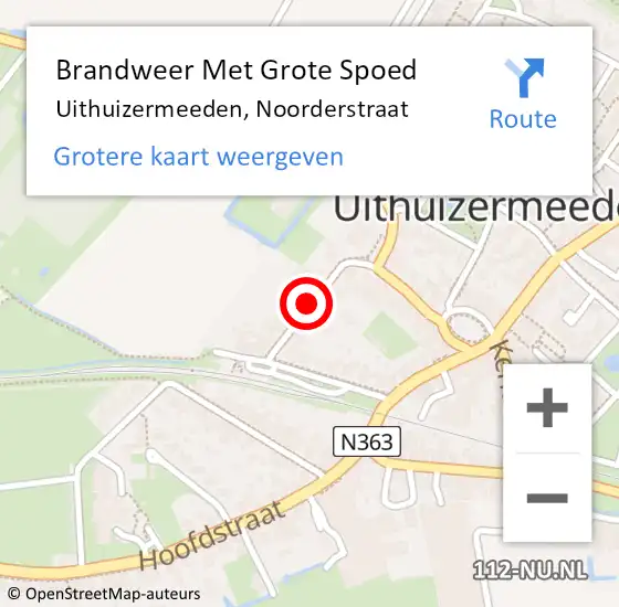 Locatie op kaart van de 112 melding: Brandweer Met Grote Spoed Naar Uithuizermeeden, Noorderstraat op 9 juni 2022 08:55