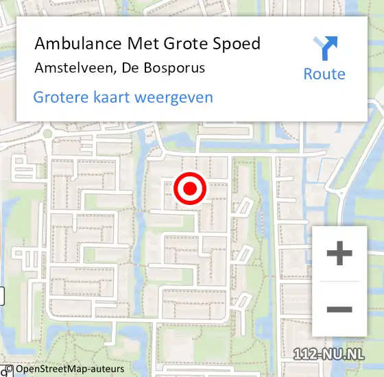 Locatie op kaart van de 112 melding: Ambulance Met Grote Spoed Naar Amstelveen, De Bosporus op 9 juni 2022 08:58