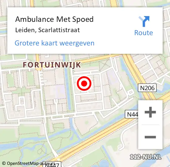 Locatie op kaart van de 112 melding: Ambulance Met Spoed Naar Leiden, Scarlattistraat op 9 juni 2022 09:08