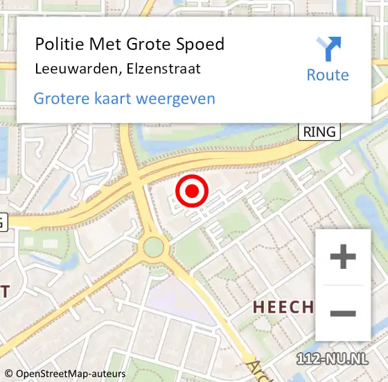 Locatie op kaart van de 112 melding: Politie Met Grote Spoed Naar Leeuwarden, Elzenstraat op 9 juni 2022 09:18