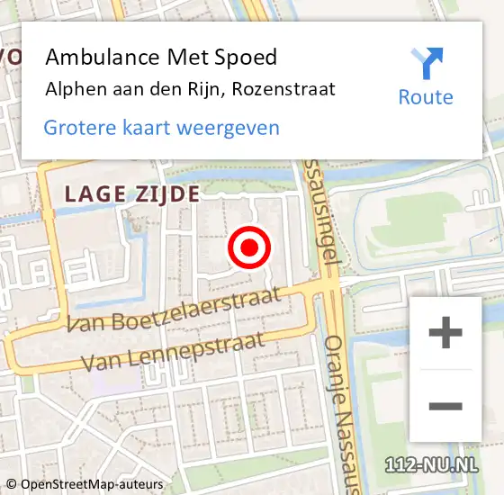 Locatie op kaart van de 112 melding: Ambulance Met Spoed Naar Alphen aan den Rijn, Rozenstraat op 9 juni 2022 09:23