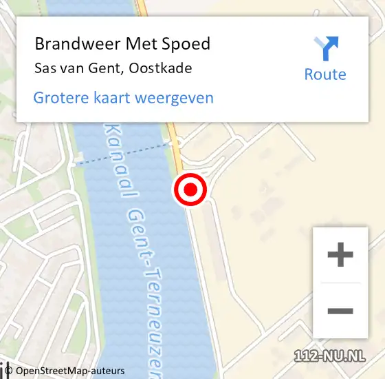 Locatie op kaart van de 112 melding: Brandweer Met Spoed Naar Sas van Gent, Oostkade op 9 juni 2022 09:40