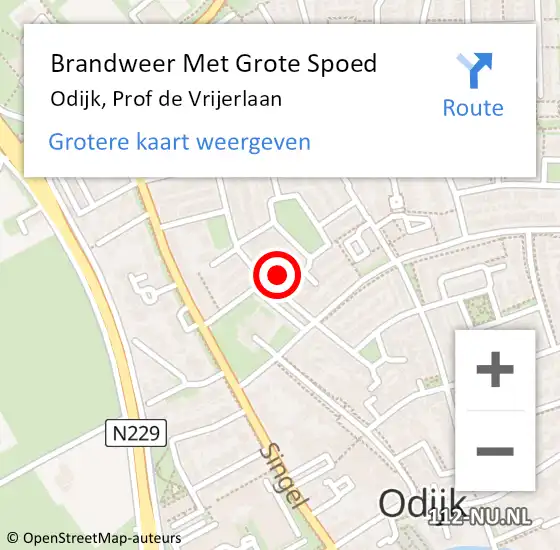 Locatie op kaart van de 112 melding: Brandweer Met Grote Spoed Naar Odijk, Prof de Vrijerlaan op 9 juni 2022 09:50