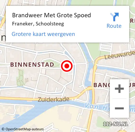 Locatie op kaart van de 112 melding: Brandweer Met Grote Spoed Naar Franeker, Schoolsteeg op 9 juni 2022 10:08