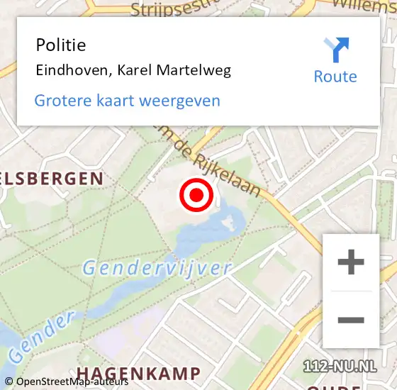 Locatie op kaart van de 112 melding: Politie Eindhoven, Karel Martelweg op 9 juni 2022 10:12