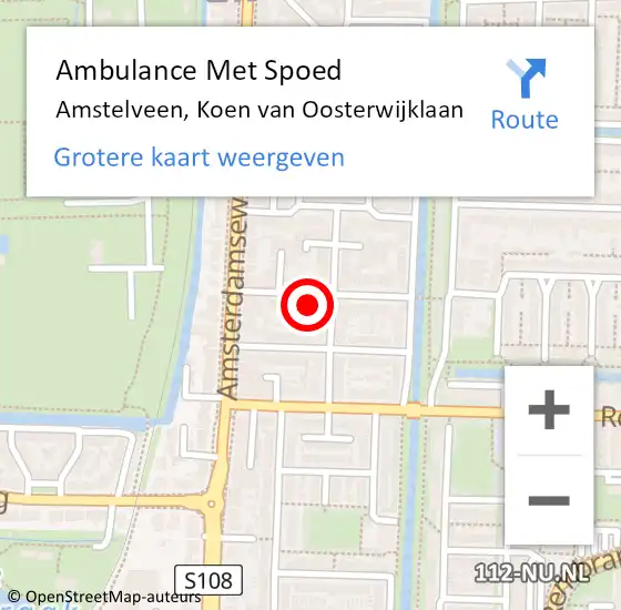 Locatie op kaart van de 112 melding: Ambulance Met Spoed Naar Amstelveen, Koen van Oosterwijklaan op 9 juni 2022 10:23