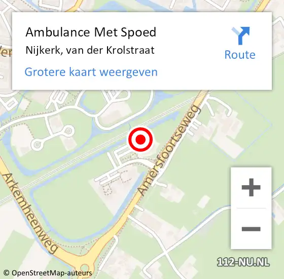 Locatie op kaart van de 112 melding: Ambulance Met Spoed Naar Nijkerk, van der Krolstraat op 9 juni 2022 10:34