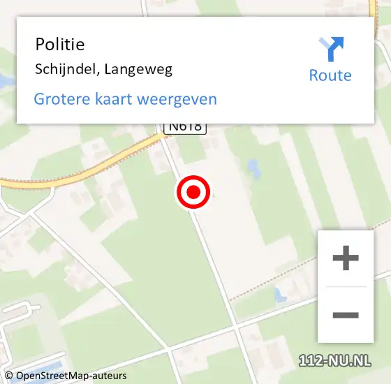 Locatie op kaart van de 112 melding: Politie Schijndel, Langeweg op 9 juni 2022 10:42