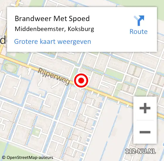 Locatie op kaart van de 112 melding: Brandweer Met Spoed Naar Middenbeemster, Koksburg op 9 juni 2022 11:02