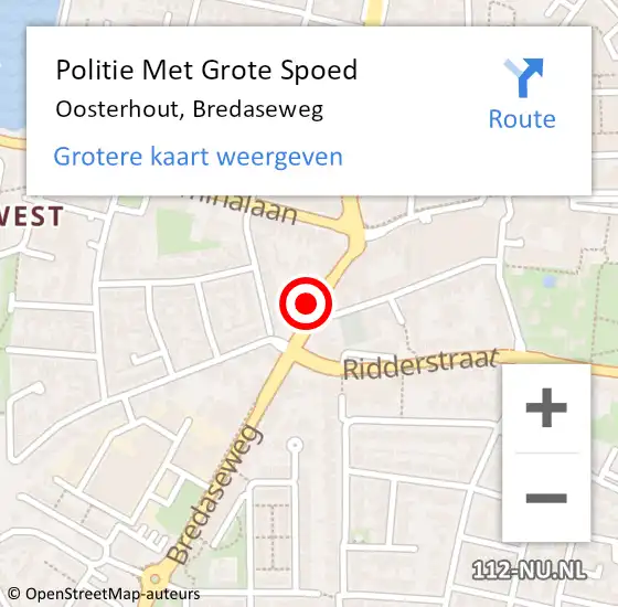 Locatie op kaart van de 112 melding: Politie Met Grote Spoed Naar Oosterhout, Bredaseweg op 9 juni 2022 11:02