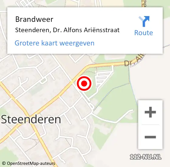 Locatie op kaart van de 112 melding: Brandweer Steenderen, Dr. Alfons Ariënsstraat op 9 juni 2022 11:14