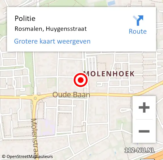 Locatie op kaart van de 112 melding: Politie Rosmalen, Huygensstraat op 9 juni 2022 11:24