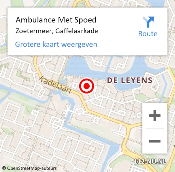 Locatie op kaart van de 112 melding: Ambulance Met Spoed Naar Zoetermeer, Gaffelaarkade op 9 juni 2022 11:25