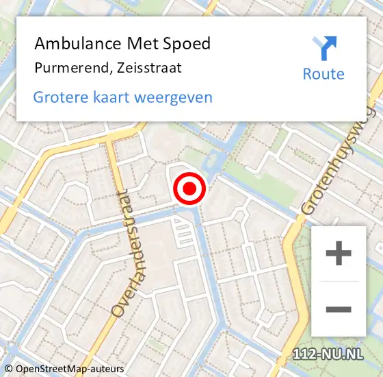 Locatie op kaart van de 112 melding: Ambulance Met Spoed Naar Purmerend, Zeisstraat op 9 juni 2022 11:34