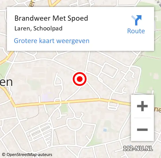 Locatie op kaart van de 112 melding: Brandweer Met Spoed Naar Laren, Schoolpad op 9 juni 2022 11:46