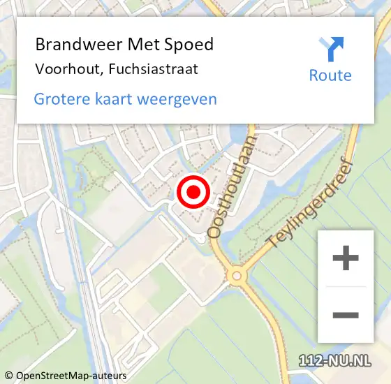 Locatie op kaart van de 112 melding: Brandweer Met Spoed Naar Voorhout, Fuchsiastraat op 9 juni 2022 12:09